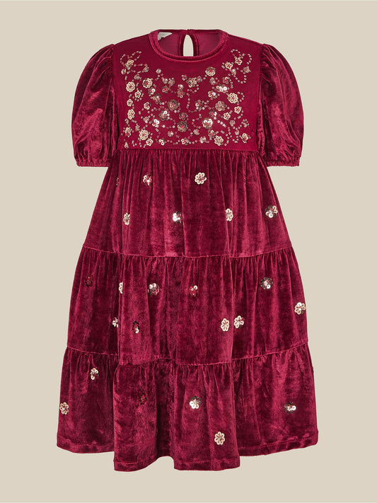 Dsiney Kidz - Monsoon Red Macie Sequin Floral Velour Dress image 1