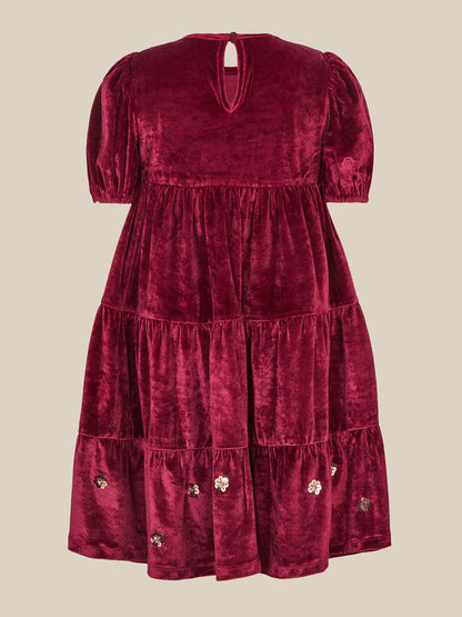 Dsiney Kidz - Monsoon Red Macie Sequin Floral Velour Dress image 2