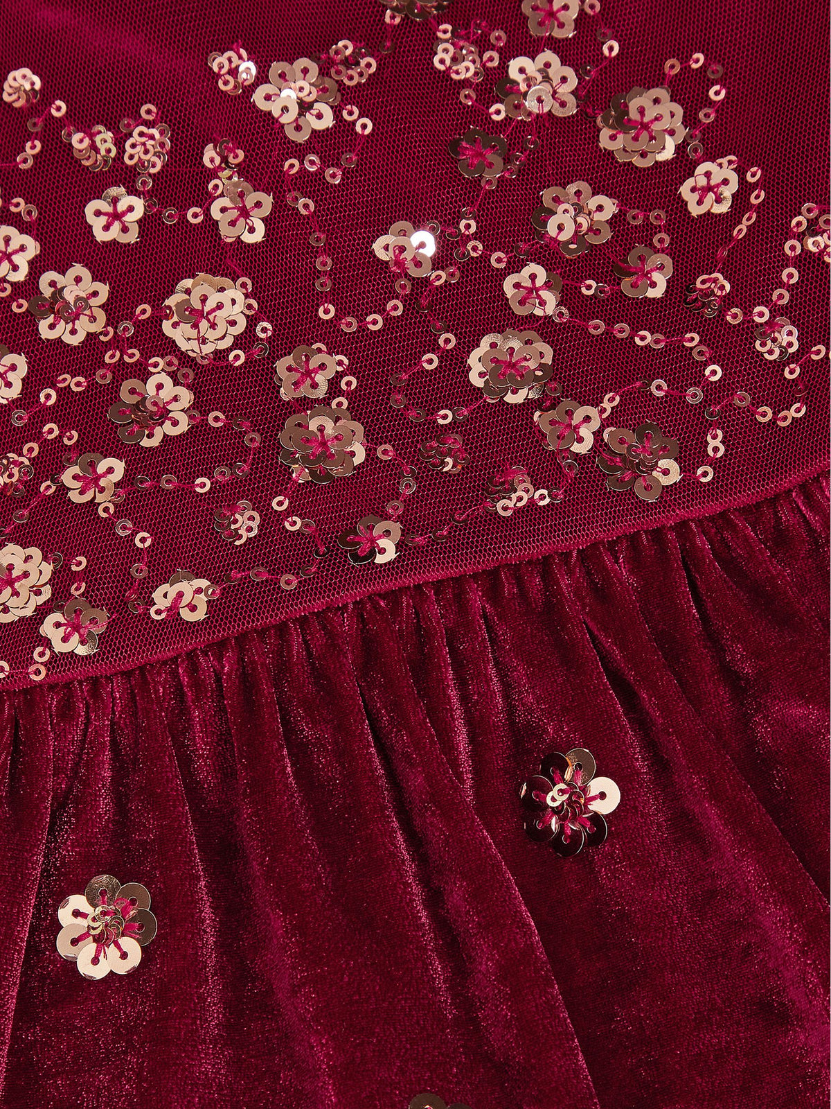 Dsiney Kidz - Monsoon Red Macie Sequin Floral Velour Dress image 3