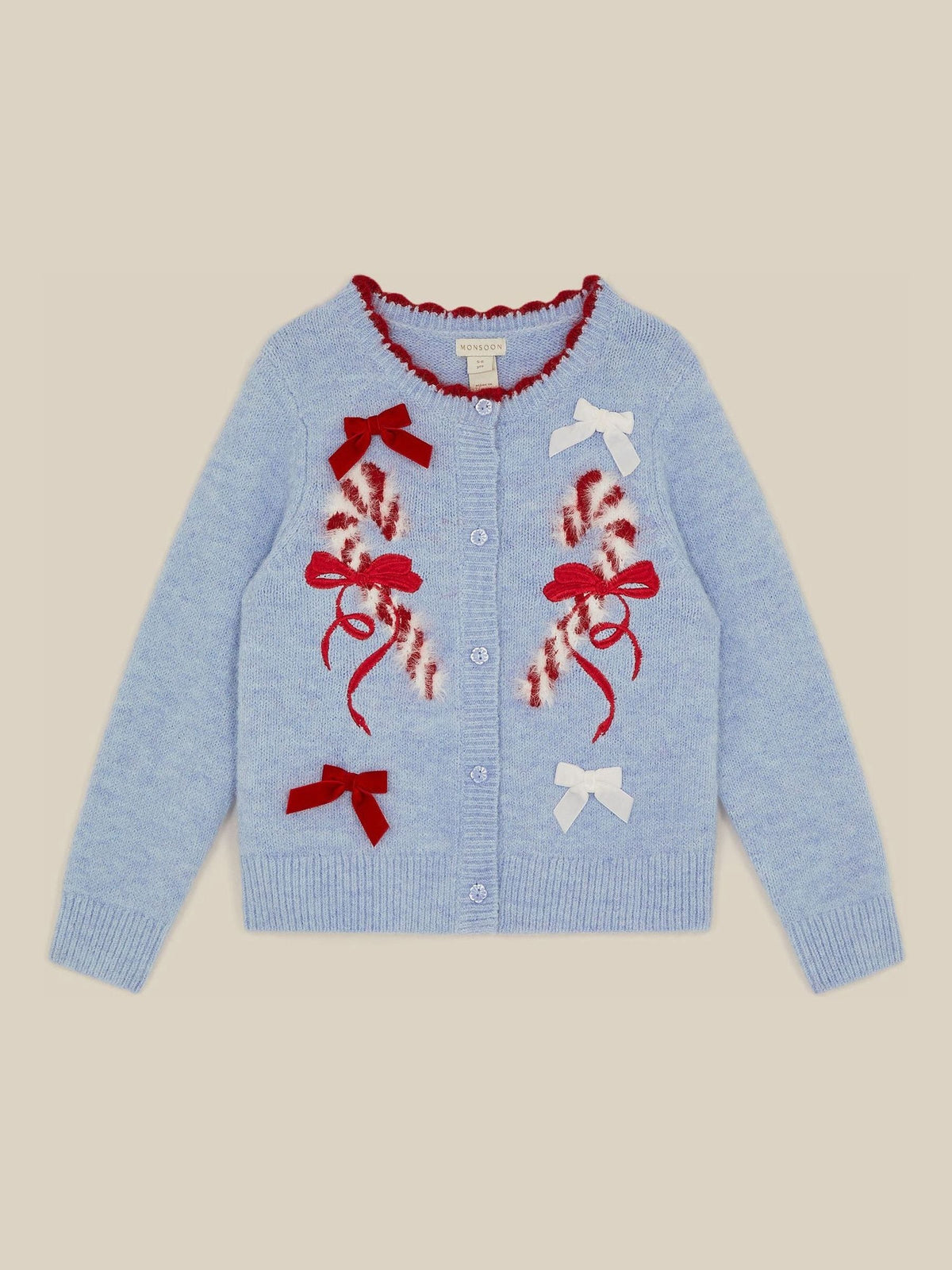 Monsoon Blue Candy Cane Christmas Cardigan - image 2