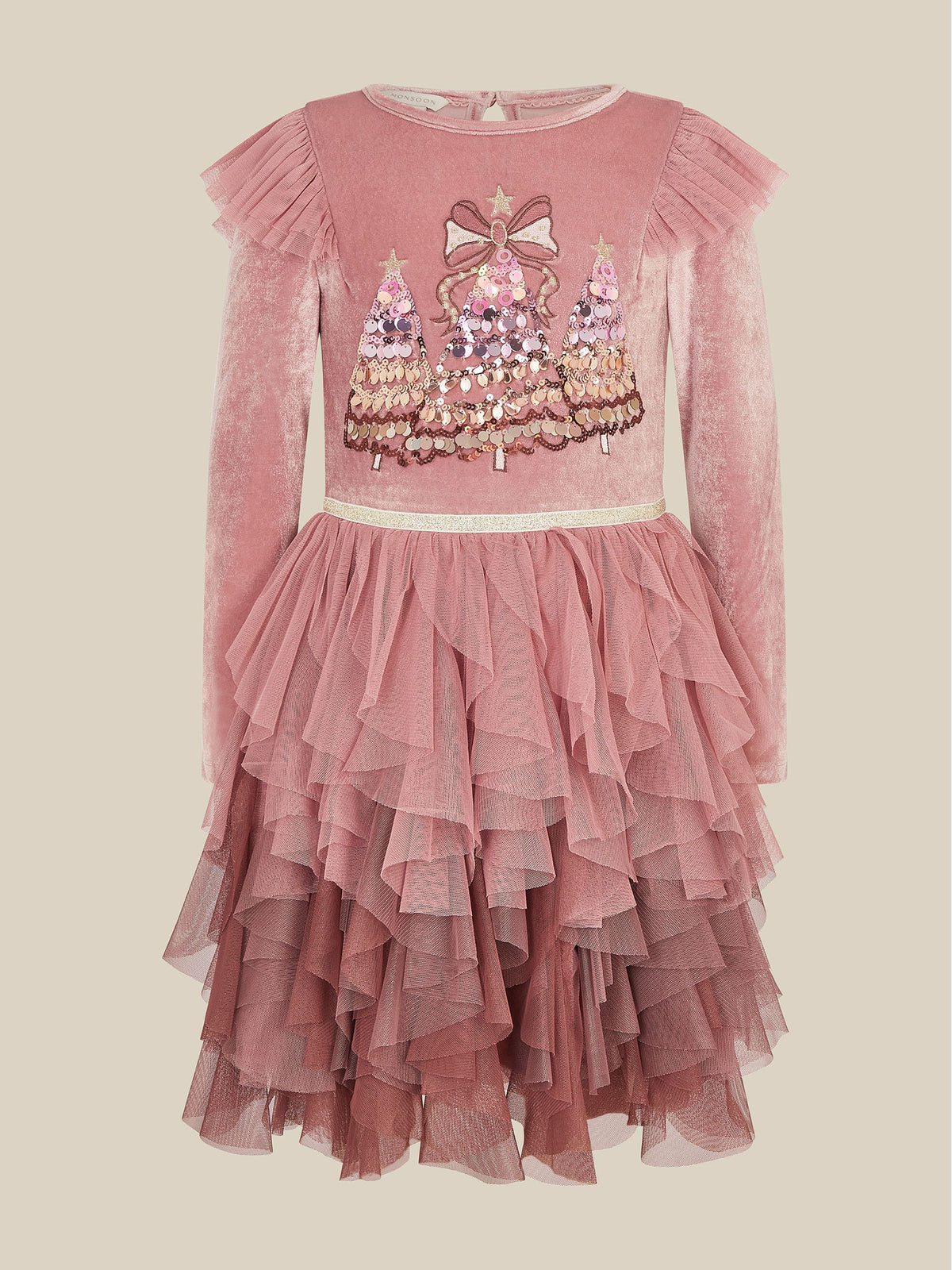 Dsiney Kidz - Monsoon Pink Sequin Christmas Tree Velvet Disco Dress image 1