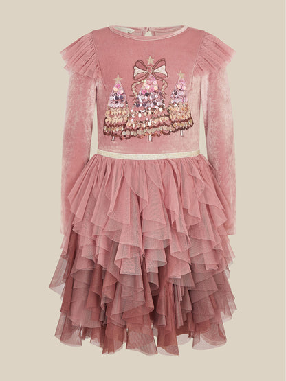 Dsiney Kidz - Monsoon Pink Sequin Christmas Tree Velvet Disco Dress image 1