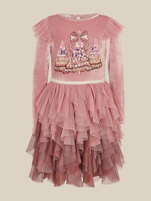 Dsiney Kidz - Monsoon Pink Sequin Christmas Tree Velvet Disco Dress image 1