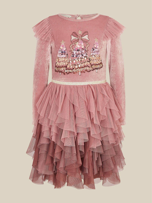 Dsiney Kidz - Monsoon Pink Sequin Christmas Tree Velvet Disco Dress image 1