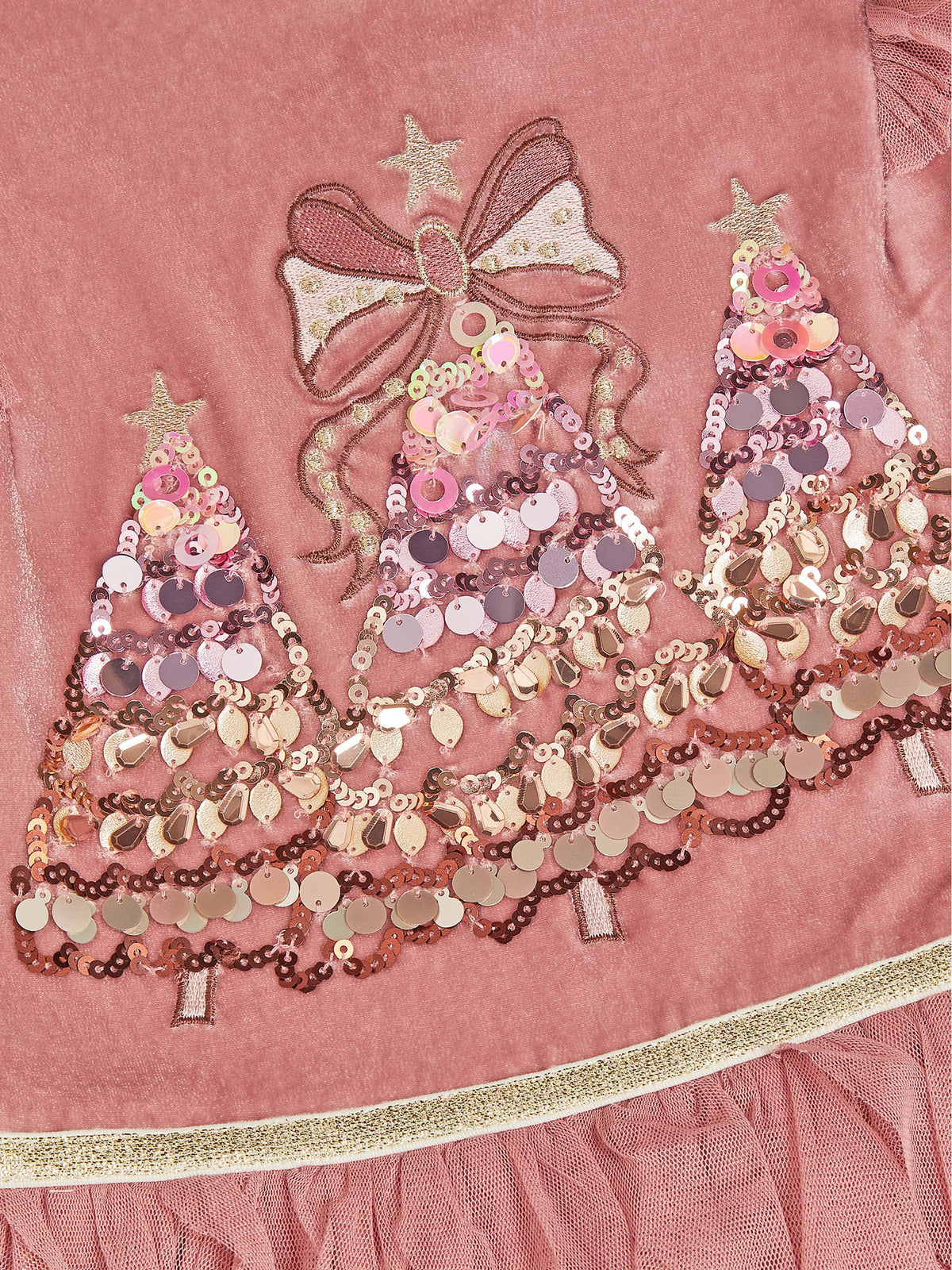 Dsiney Kidz - Monsoon Pink Sequin Christmas Tree Velvet Disco Dress image 3