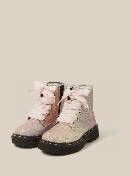 Monsoon Pink Toddler Ombré Glitter Lace-Up Boots - image 1