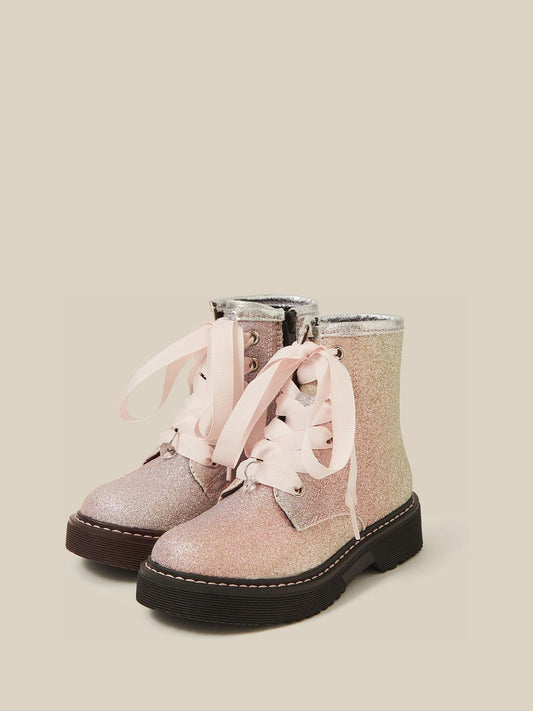 Monsoon Pink Ombré Glitter Lace-Up Boots - image 1