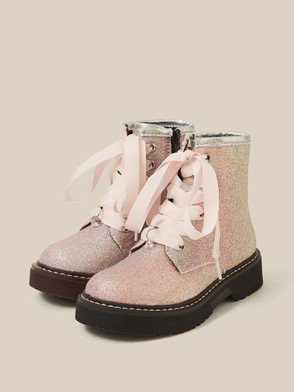 Monsoon Pink Ombré Glitter Lace-Up Boots - image 2