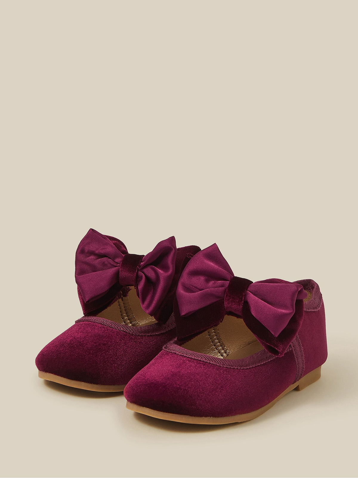 Monsoon Burgundy Red Baby Bow Velvet Walkers Shoes - image 1