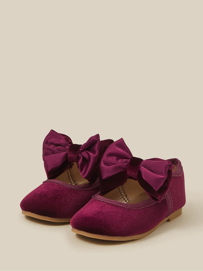 Monsoon Burgundy Red Baby Bow Velvet Walkers Shoes - image 1