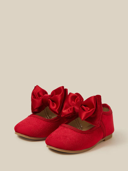 Monsoon Red Baby Bow Velvet Walkers Shoes - image 1