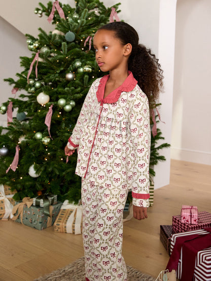 Laura Ashley Red White Bow Trellis Printed Christmas Pyjama Set - image 2