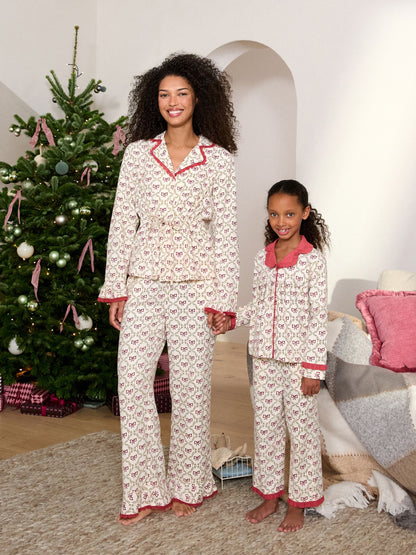 Laura Ashley Red White Bow Trellis Printed Christmas Pyjama Set - image 3