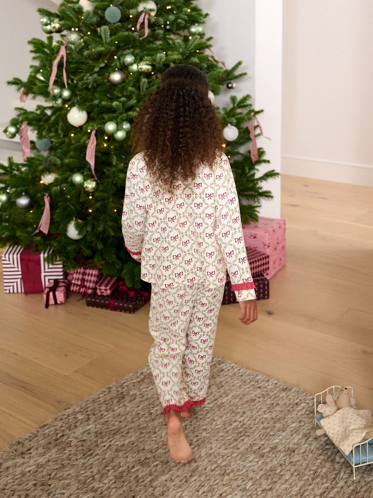 Laura Ashley Red White Bow Trellis Printed Christmas Pyjama Set - image 4