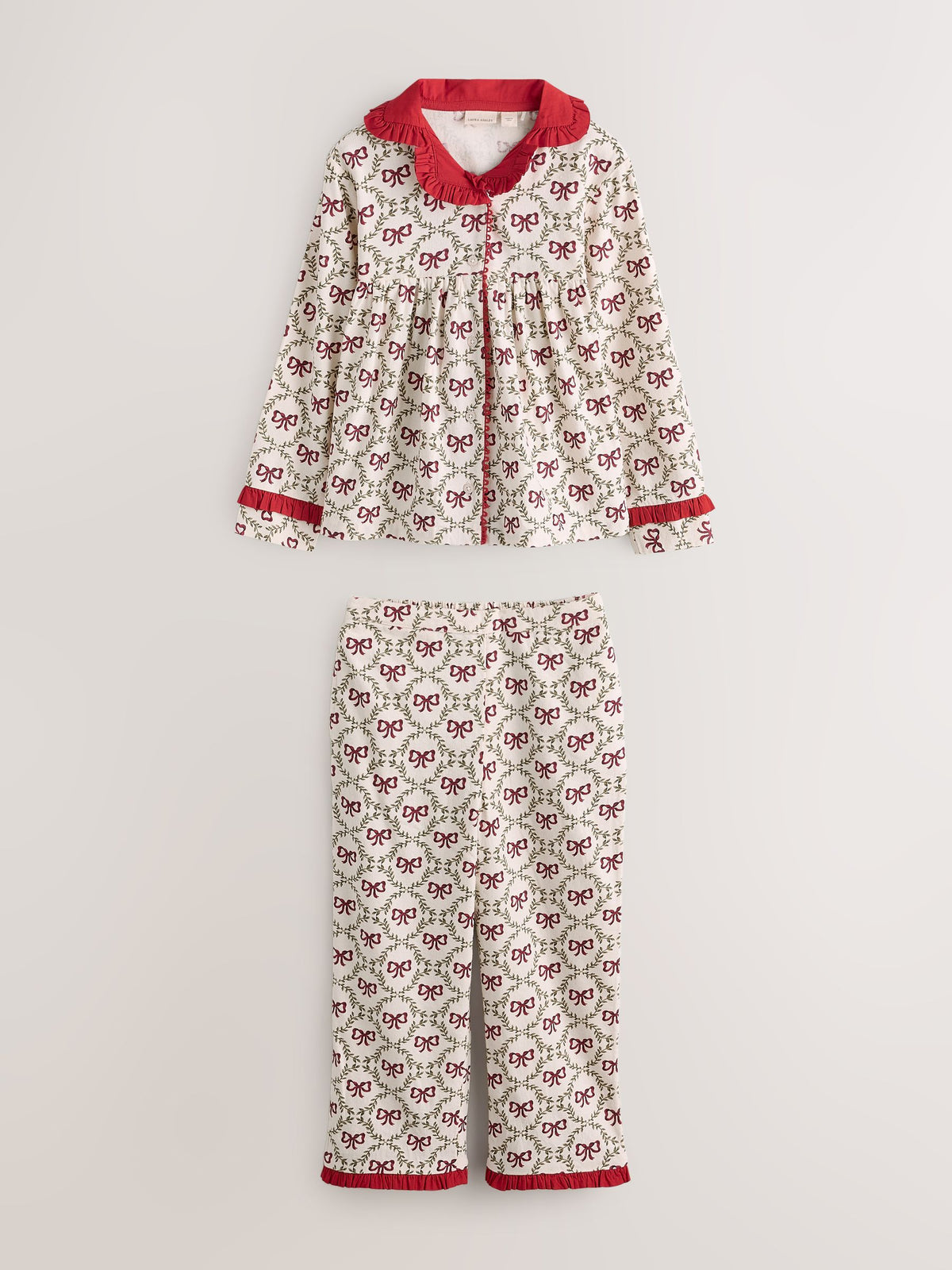 Laura Ashley Red White Bow Trellis Printed Christmas Pyjama Set - image 6