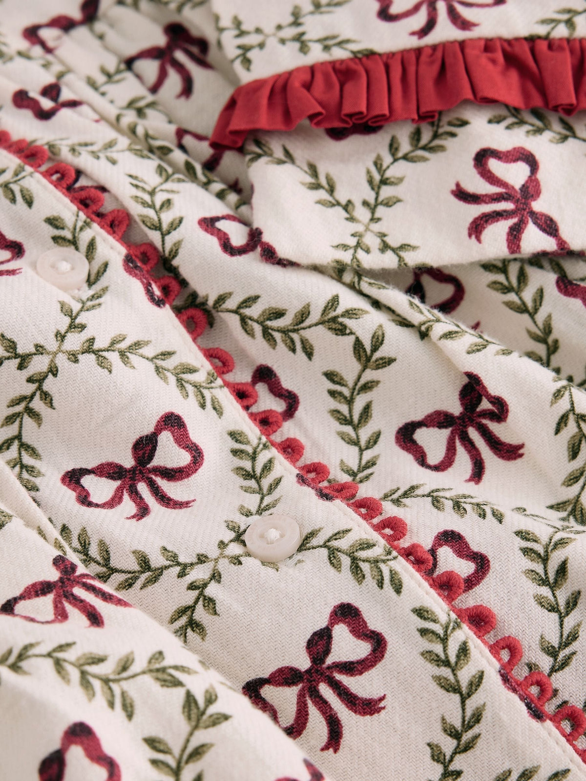 Laura Ashley Red White Bow Trellis Printed Christmas Pyjama Set - image 8