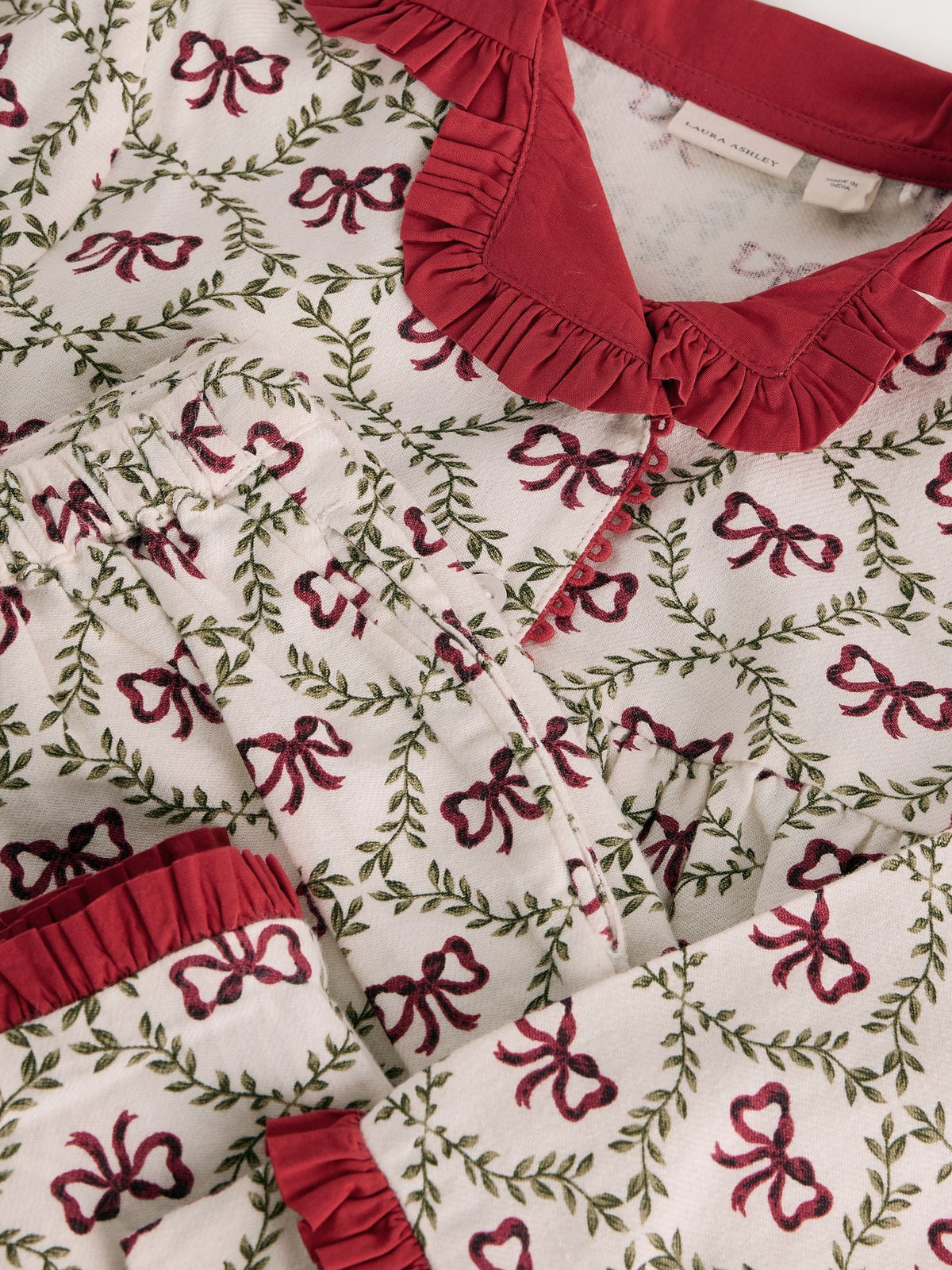 Laura Ashley Red White Bow Trellis Printed Christmas Pyjama Set - image 9