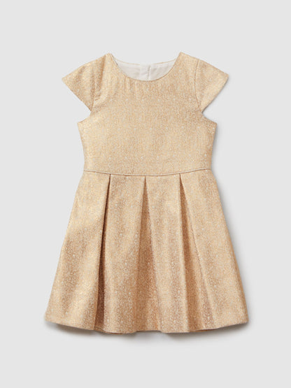 Reiss Gold Nia 9-13 yrs Metallic Pleated Cap Sleeve Dress - image 2