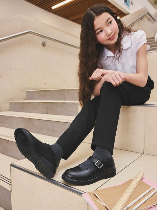 Start Rite Black Standard Fit Embrace Mary Jane Buckle Chunky Stitch Down School Shoes image 1