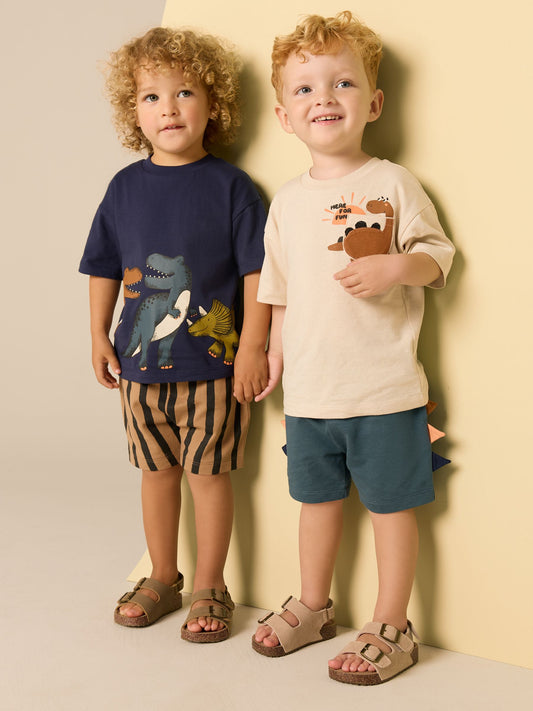 Navy/Stone Short Sleeve T-Shirt & Shorts Set 2 Pack (3mths-7yrs) (3mths-7yrs) image 1