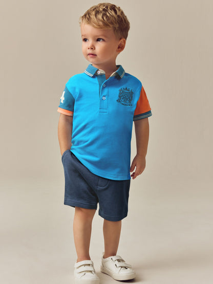 Blue/Orange Short Sleeve Polo Shirt And Shorts Set (3mths-7yrs) image 1