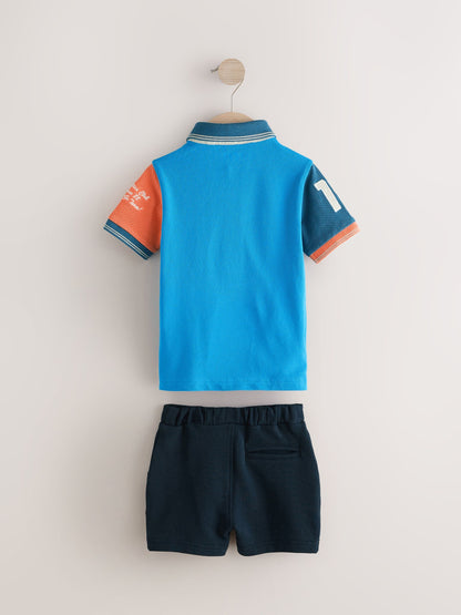 Blue/Orange Short Sleeve Polo Shirt And Shorts Set (3mths-7yrs) image 4