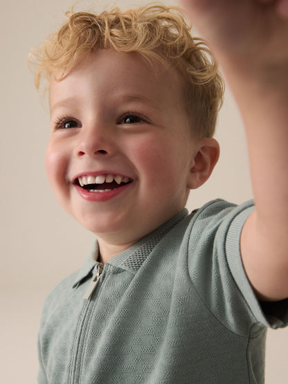 Dsiney Kidz - Sage Green Texture Short Sleeve Polo Shirt And Shorts Set (3mths-7yrs) image 2
