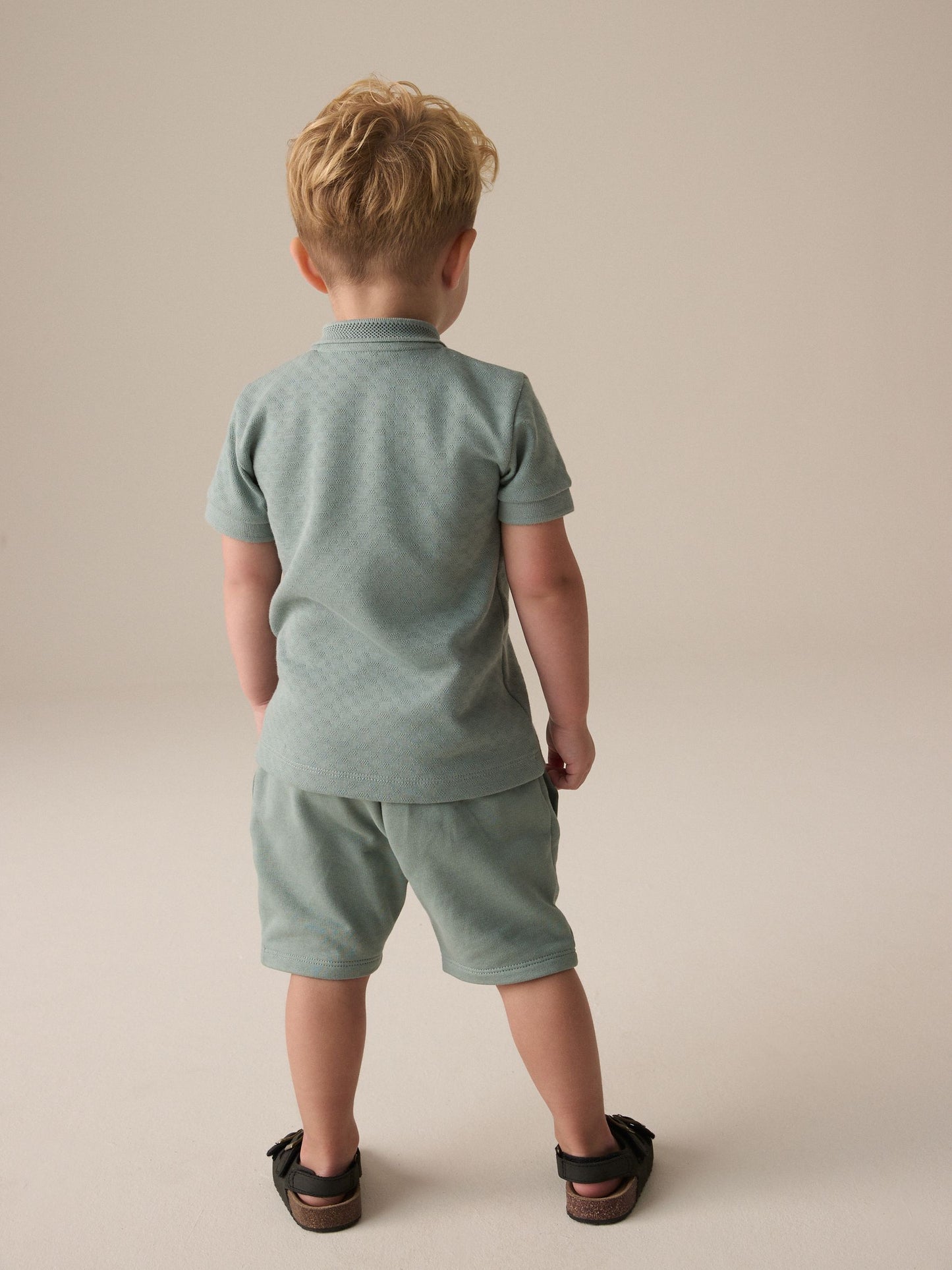 Dsiney Kidz - Sage Green Texture Short Sleeve Polo Shirt And Shorts Set (3mths-7yrs) image 3