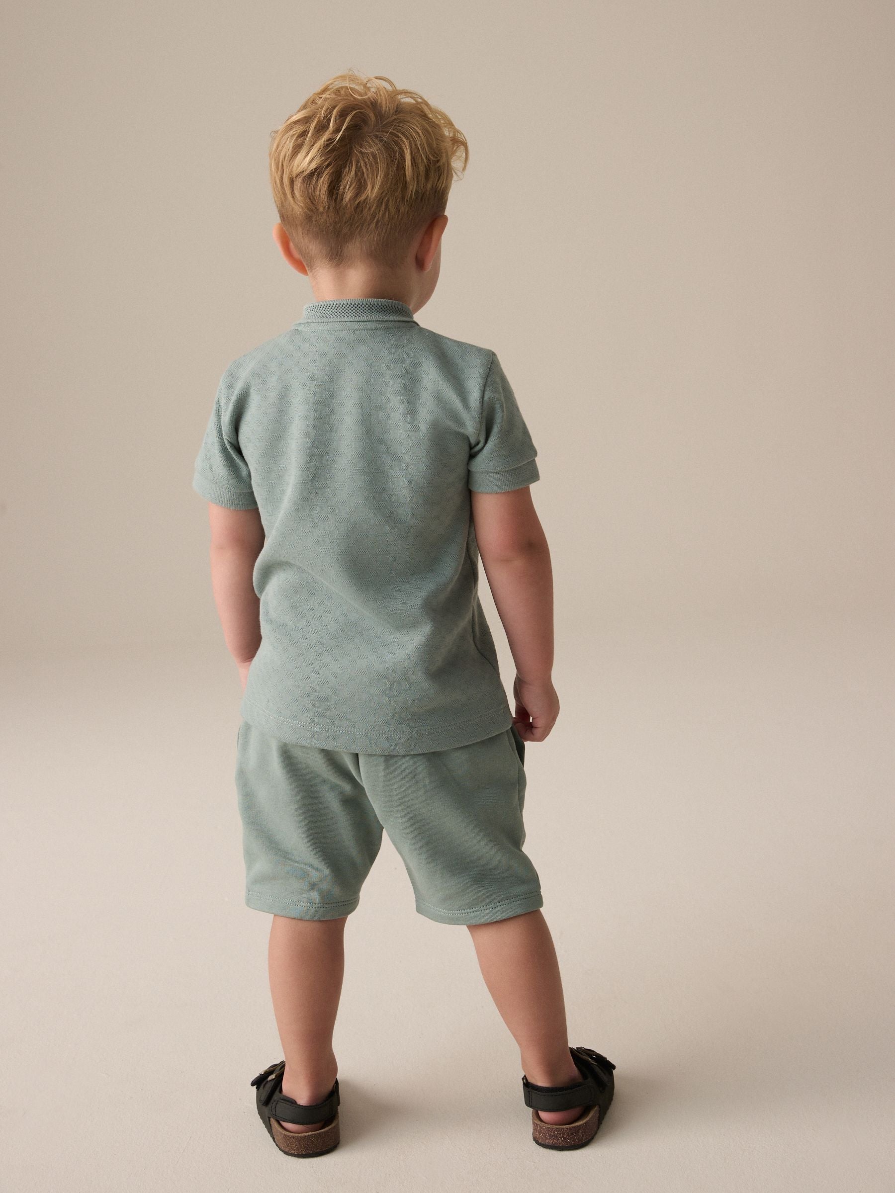 Dsiney Kidz - Sage Green Texture Short Sleeve Polo Shirt And Shorts Set (3mths-7yrs) image 3