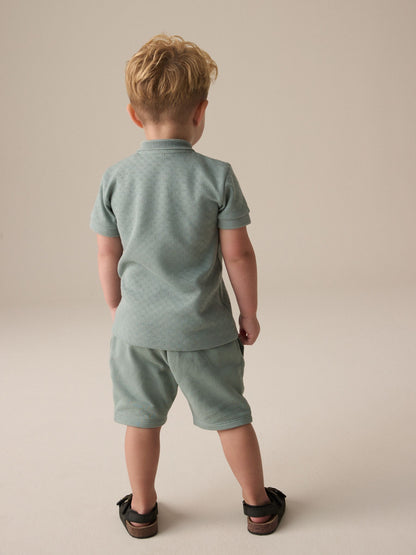 Dsiney Kidz - Sage Green Texture Short Sleeve Polo Shirt And Shorts Set (3mths-7yrs) image 3