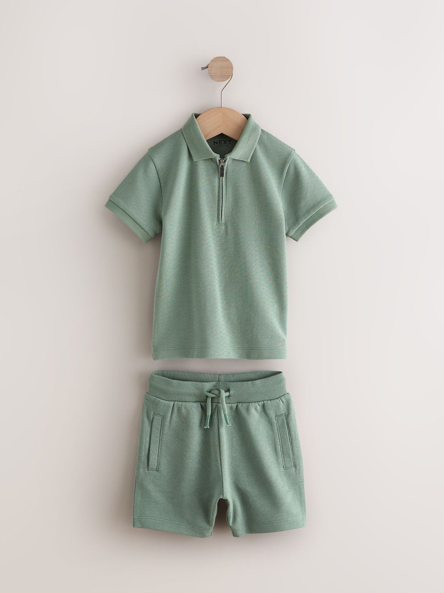 Dsiney Kidz - Sage Green Texture Short Sleeve Polo Shirt And Shorts Set (3mths-7yrs) image 4