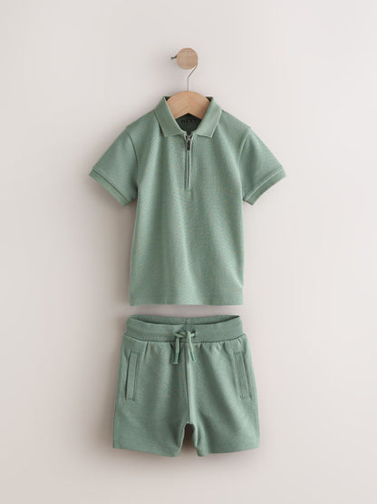 Dsiney Kidz - Sage Green Texture Short Sleeve Polo Shirt And Shorts Set (3mths-7yrs) image 4