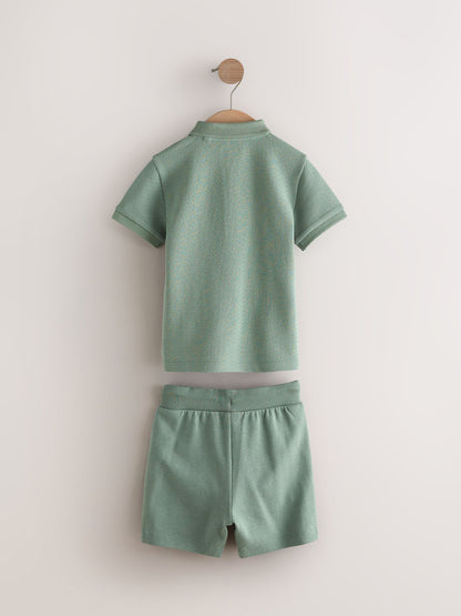 Dsiney Kidz - Sage Green Texture Short Sleeve Polo Shirt And Shorts Set (3mths-7yrs) image 5