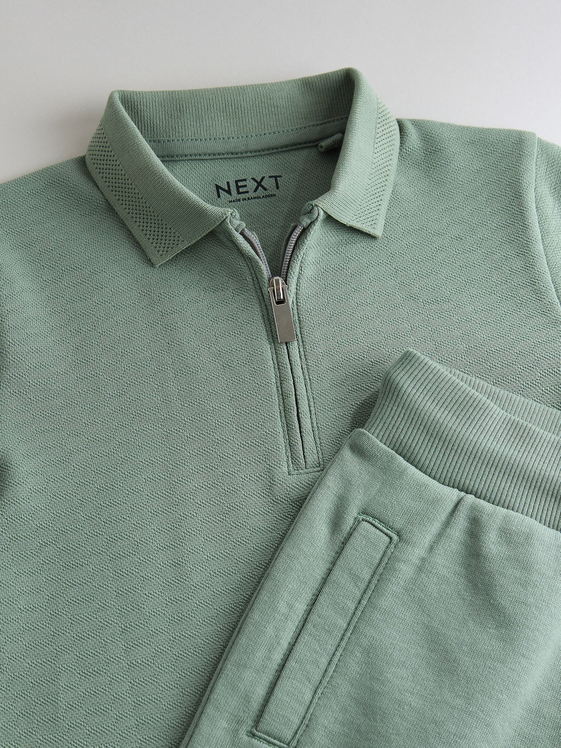 Dsiney Kidz - Sage Green Texture Short Sleeve Polo Shirt And Shorts Set (3mths-7yrs) image 7