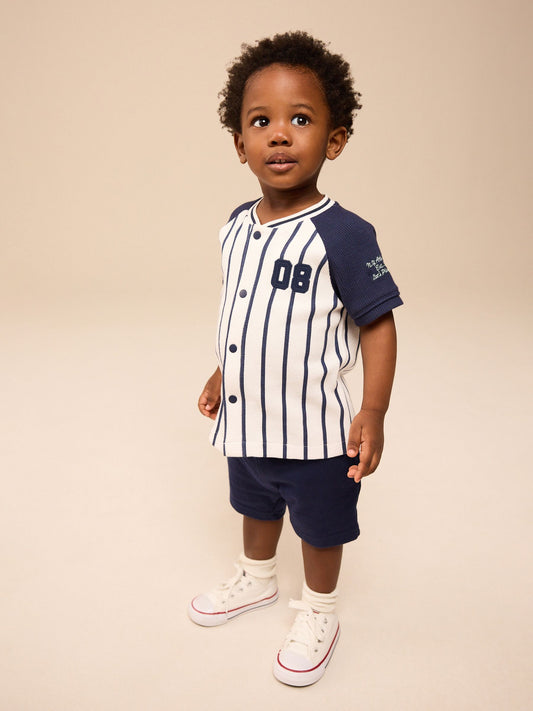 White/Navy Baseball Short Sleeve Jersey Shirt & Shorts Set (3mths-7yrs) (3mths-7yrs) image 1