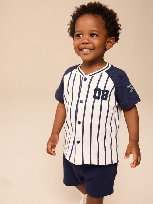 White/Navy Baseball Short Sleeve Jersey Shirt & Shorts Set (3mths-7yrs) (3mths-7yrs) image 3
