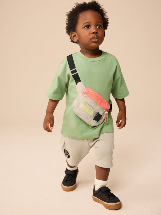 Khaki Green Short Sleeve Bumbag T-Shirt & Shorts Set (3mths-7yrs) image 1