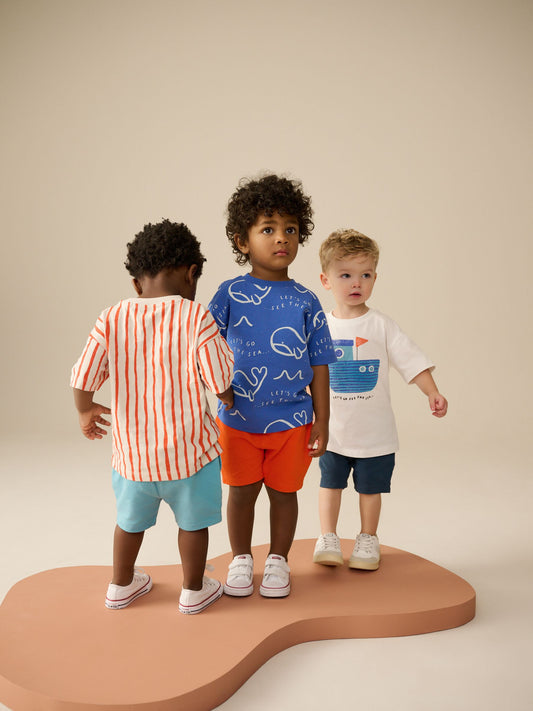 Blue Short Sleeve T-Shirts & Shorts Set 3 Pack (3mths-7yrs) image 1