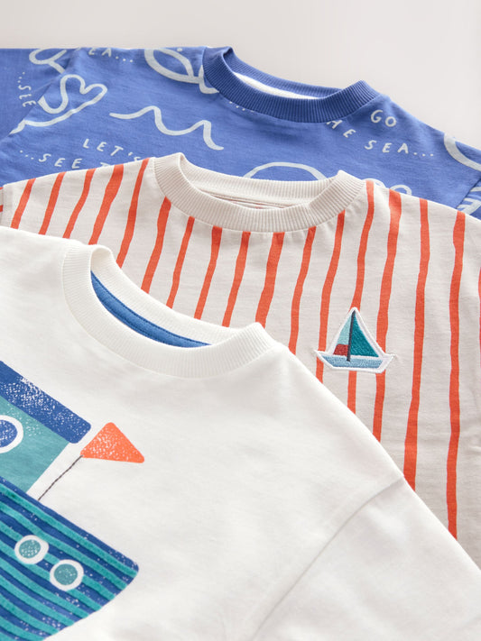 Blue Short Sleeve T-Shirts & Shorts Set 3 Pack (3mths-7yrs) image 3