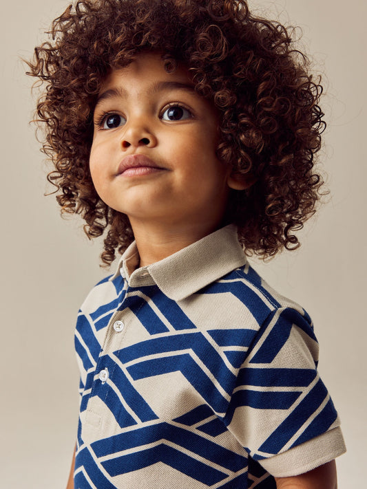 Blue Abstract Print Short Sleeve Polo Shirt And Shorts Set (3mths-7yrs) image 3
