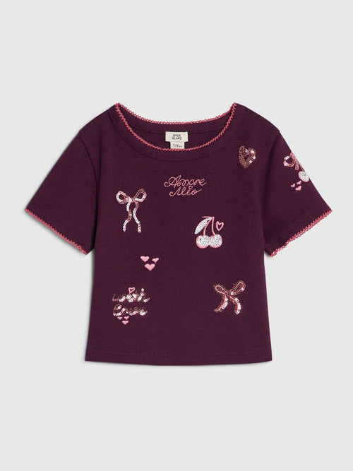 Dsiney Kidz - River Island Red Sequin Embroidered Baby T-Shirt image 1