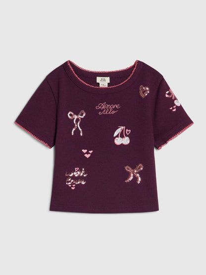 Dsiney Kidz - River Island Red Sequin Embroidered Baby T-Shirt image 1