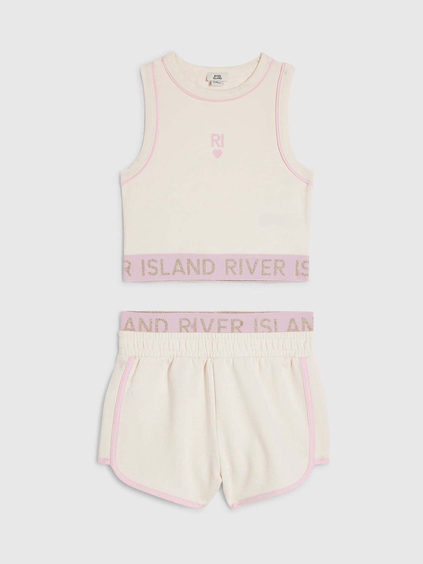 Dsiney Kidz - River Island Cream Logo Waistband Tank & Short Set image 1