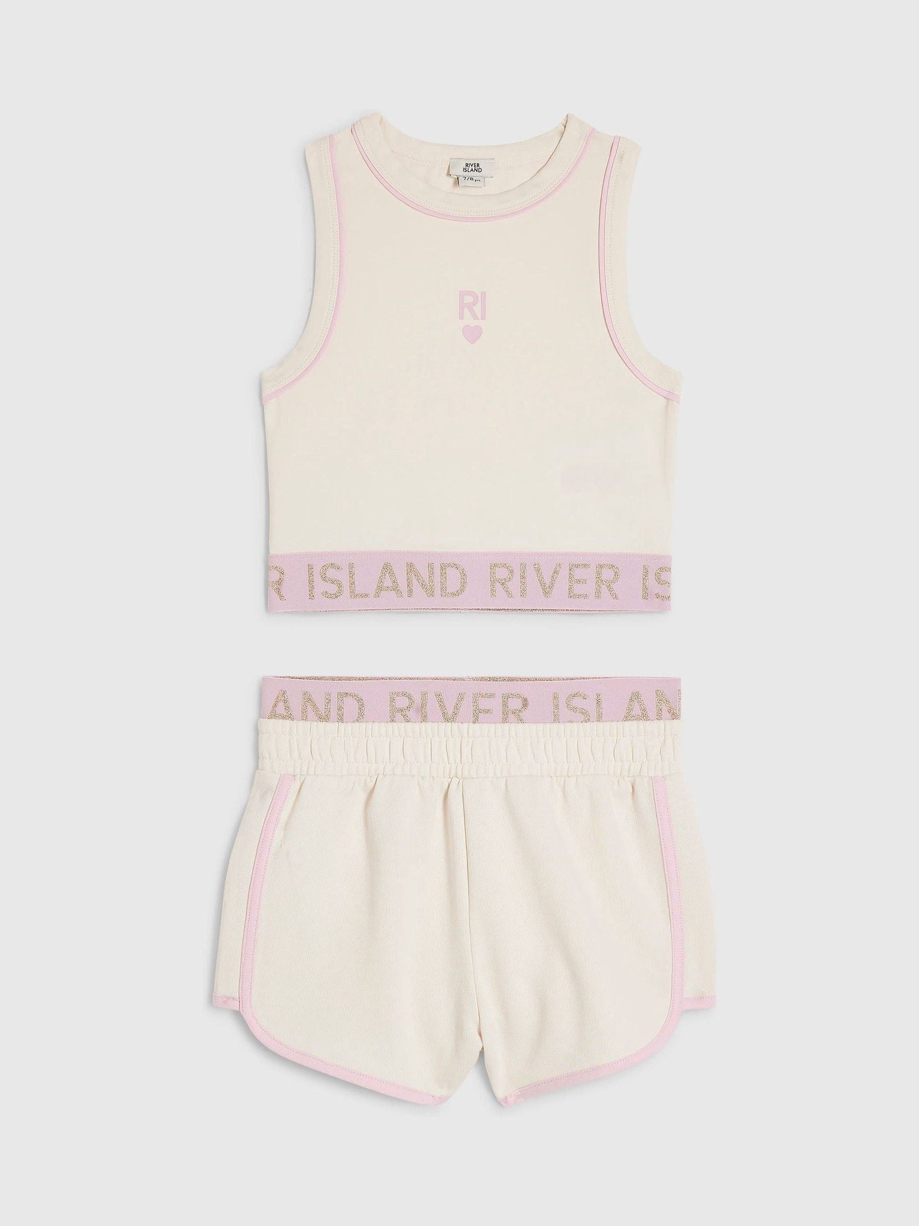 Dsiney Kidz - River Island Cream Logo Waistband Tank & Short Set image 1