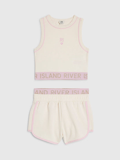 Dsiney Kidz - River Island Cream Logo Waistband Tank & Short Set image 1