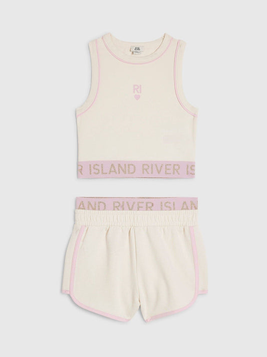 Dsiney Kidz - River Island Cream Logo Waistband Tank & Short Set image 1