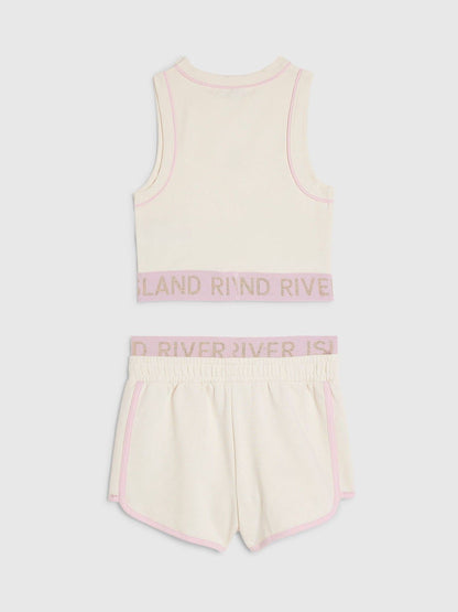Dsiney Kidz - River Island Cream Logo Waistband Tank & Short Set image 2