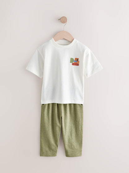 Khaki/Green Short Sleeve T-Shirts & Joggers Set 3 Pack (3mths-7yrs) image 8