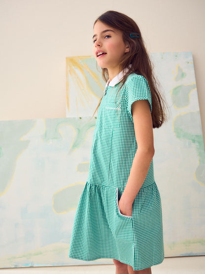 Green Zip Front Cotton Rich Gingham School Dress (3-14yrs) image 3