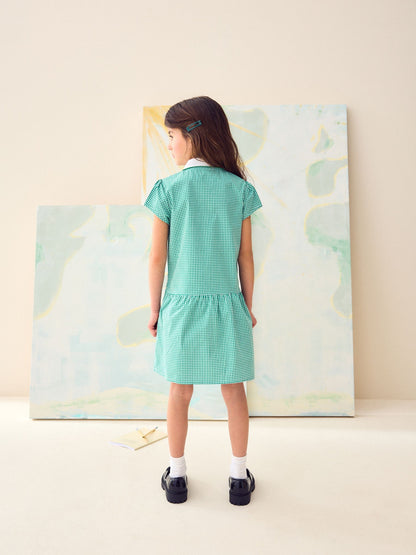 Green Zip Front Cotton Rich Gingham School Dress (3-14yrs) image 4